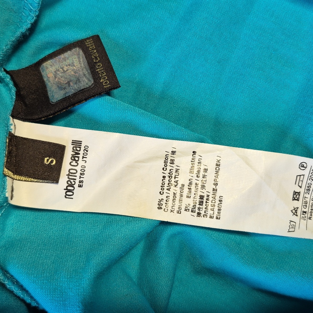 Roberto Cavalli Turquoise Fitted Graphic Short Sleeve Tee, Serpent & Jewels,NWOT - Picture 5 of 6